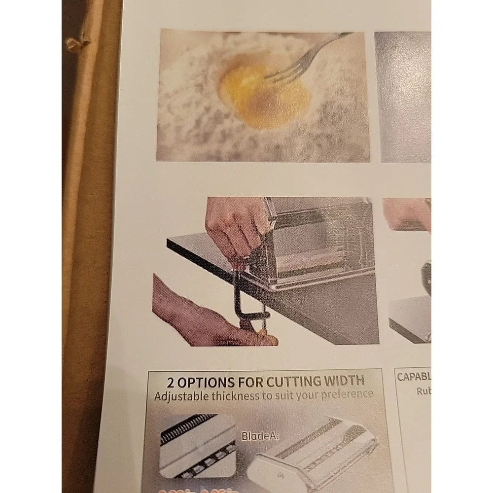 Pasta Machine with Cutter and Hand Crank, Yable Clamp 2‎ Blades Choices